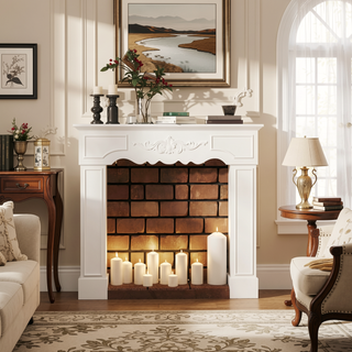 Sunvega Freestanding Fireplace Mantel with Baroque Design and Storage Columns