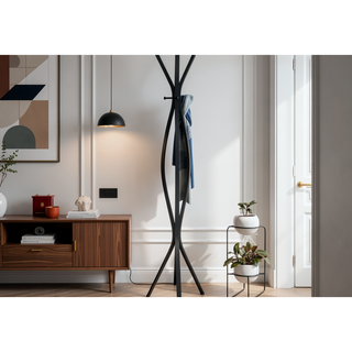 Sunvega Freestanding Black Metal Coat Rack with 3 Hooks for Entryway
