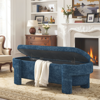 Sunvega Large Linen Upholstered Storage Bench with Foam Seat for Living Room