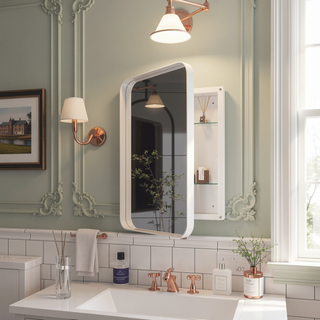 Sunvega Modern White Metal Framed Recessed Medicine Cabinet with Mirror and Storage