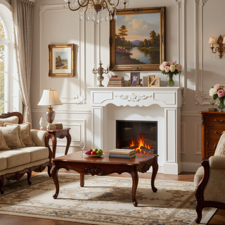 Sunvega Freestanding Fireplace Mantel with Baroque Design and Storage Columns