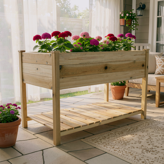 Sunvega Solid Wood Raised Garden Bed Planter Box with Legs and Storage Shelf