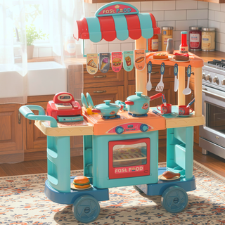 Sunvega Kids Kitchen Food Stand Playset with Play Food and Cashier Register for Ages 3-6