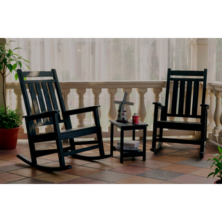 Sunvega All Weather-resistant Black Rocking Chair Set with Wood-Texture and Side Table