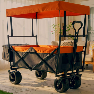 Sunvega Collapsible Wagon with Canopy 480Lbs Capacity 7" All-Terrain Wheels and Mosquito Net