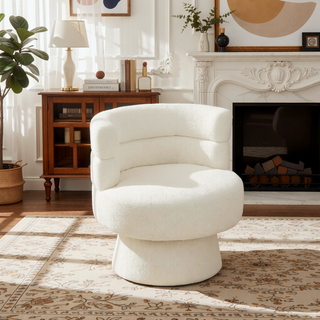 Sunvega Cream White Boucle Upholstered 360-Degree Swivel Accent Chair for Living Room