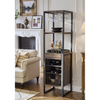 Sunvega Wooden Square Wine Rack with Drawer and 3 Open Compartments