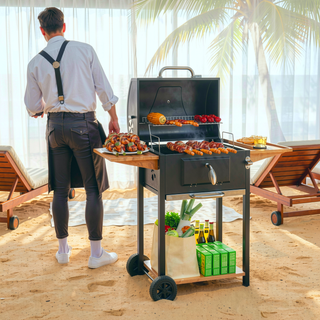 Sunvega 2 Burner Portable Gas BBQ Grill with Lid Thermometer and Foldable Legs