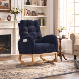 Sunvega Upholstered High Back Rocking Chair with Footrest and Side Storage Pocket