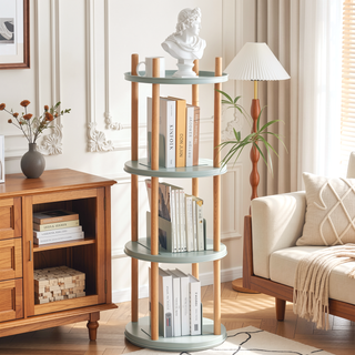 Sunvega 360° Rotating Bookshelf with Bonus Bookends for Living Room Bedroom Kitchen