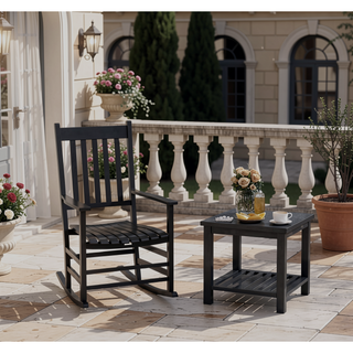 Sunvega Classic Slatted Wooden Rocking Chair with Smooth Curves for Patio
