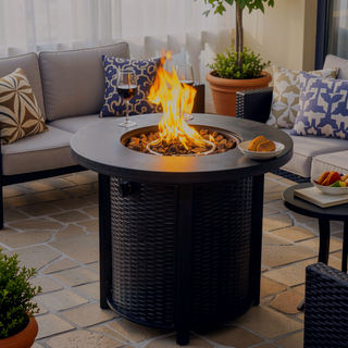 Sunvega 30-Inch Round Propane Fire Pit Table with 50000 BTU Heat for Patio