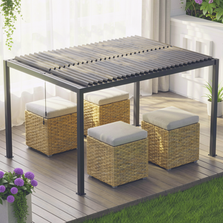 Sunvega 10x19ft Aluminum Louver Pergola with Adjustable Roof and Windproof Design