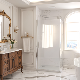 Sunvega 24x72 Inch Brushed Nickel Pivot Shower Door with Half Frame