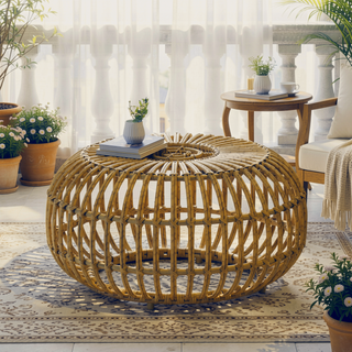 Sunvega Boho Handcrafted Rattan Coffee Table with Faux Weave for Outdoor Decor