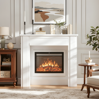 Sunvega Freestanding Fireplace Mantel with Baroque Design and Storage Columns