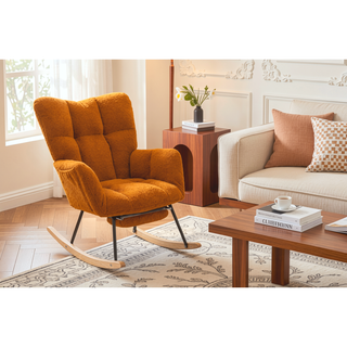 Sunvega Teddy Fabric Rocking Chair with Adjustable Footrest for Living Room