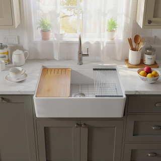 Sunvega 30 x 20 Inch Fireclay Farmhouse Apron Kitchen Sink With Accessories