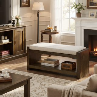 Sunvega Modern Accent Bench with Removable Cushion and Lower Storage Shelf