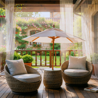 Sunvega All-Weather Resin Wicker Swivel Chairs with Side Table and Cushions
