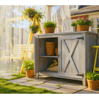 Sunvega Wooden Garden Storage Shed with Shelf, Double Doors, and Protective Coating