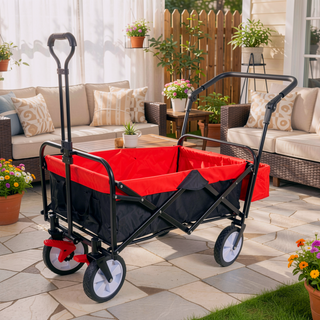 Sunvega Heavy Duty Folding Outdoor Cart with Front Wheel Brakes and Cup Holders
