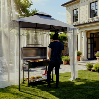 Sunvega Double Roof Grill Gazebo with Weather Resistant Canopy and Storage Shelves