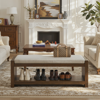 Sunvega Modern Accent Bench with Removable Cushion and Lower Storage Shelf