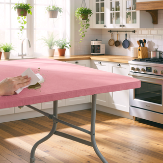 Sunvega 8ft Pink Folding Table with Waterproof Top and Foldable Design for Camping