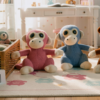 Sunvega Soft and Safe 100% Cotton Coral Almond Stuffed Monkey Toy