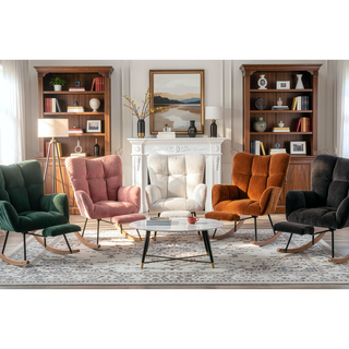 Sunvega Teddy Fabric Rocking Chair with Adjustable Footrest for Living Room