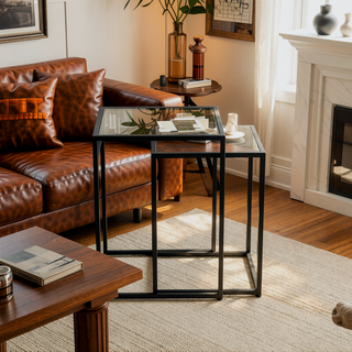 Sunvega Modern Glass & Metal Nesting Table Set with Sleek Frames for Living Room