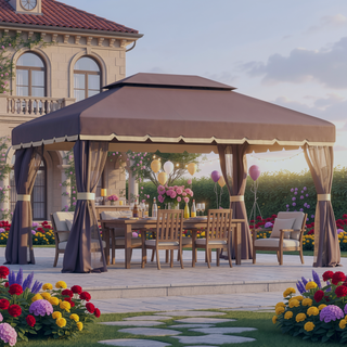 Sunvega Lightweight Aluminum Frame Gazebo with Two-Tier Roof and Privacy Curtains