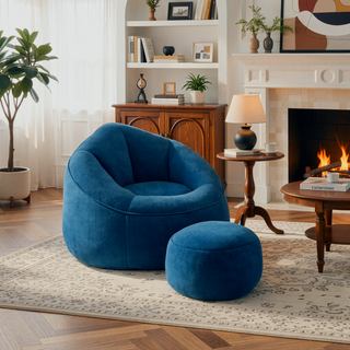 Sunvega High Pressure Foam Bean Bag Sofa Chair with Padded Footrest for Living Room