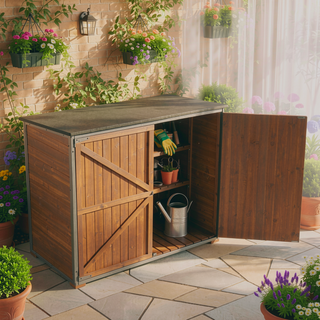 Sunvega Outdoor Storage Cabinet with Sloping Roof and 3 Compartments for Garden Patio