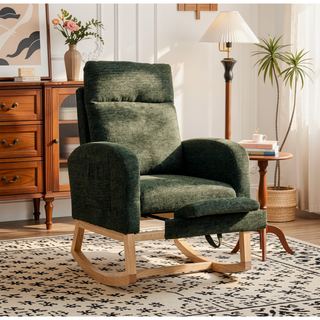 Sunvega Modern Upholstered Nursery Glider Rocking Chair with High Backrest and Side Pocket
