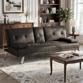 Sunvega Multifunctional Sofa Bed with Armrest Holders Wood Frame Stainless Leg
