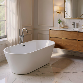 Sunvega 59 Inch Acrylic Freestanding Soaking Tub with Gold Overflow Drain