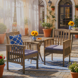 Sunvega Acacia Wood Dining Chairs with Water Resistant Cushions for Patio