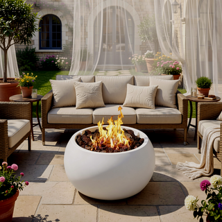 Sunvega White Magnesium Oxide Propane Fire Pit with 40,000 BTU and Lava Rocks