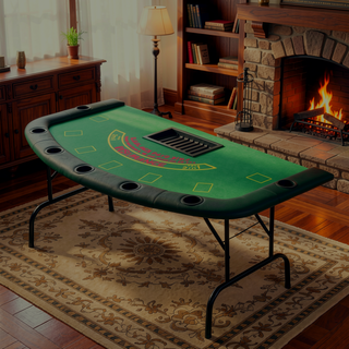 Sunvega Foldable Half-Shape Poker Table with 7 Cup Holders and Padded Rails