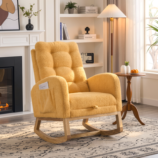 Sunvega Upholstered High Back Rocking Chair with Footrest and Side Storage Pocket