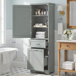 Sunvega Tall Freestanding Bathroom Storage Cabinet with Two Drawers and Adjustable Shelf
