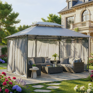 Sunvega 10 x 13 Outdoor Gazebo Canopy Shelter with Vented Roof and Sage Gray Curtains