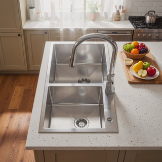 Sunvega 32x19 Inch Overmount Single Bowl Kitchen Sink in Brushed Nickel