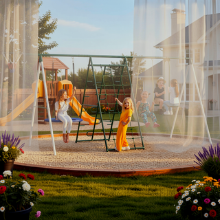 Sunvega 5 in 1 Heavy-Duty A-Frame Swing Set with Slide and Saucer Swing