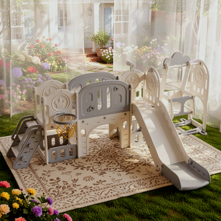 Sunvega 11-in-1 Indoor Outdoor Toddler Slide with Basketball Hoop and Strong Swing