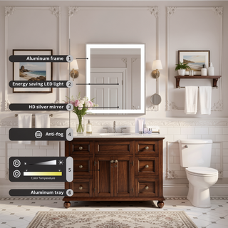 Sunvega 30x36 Inch LED Bathroom Vanity Mirror with Anti-Fog Touch Switch and Memory