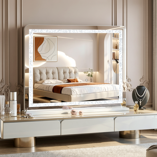 Sunvega 32x23 Inch Hollywood Vanity Mirror with Crystal Light Strip and 10X Magnification