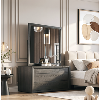 Sunvega Valdemar Brown Fabric and Weathered Gray Finish Queen Size Bed